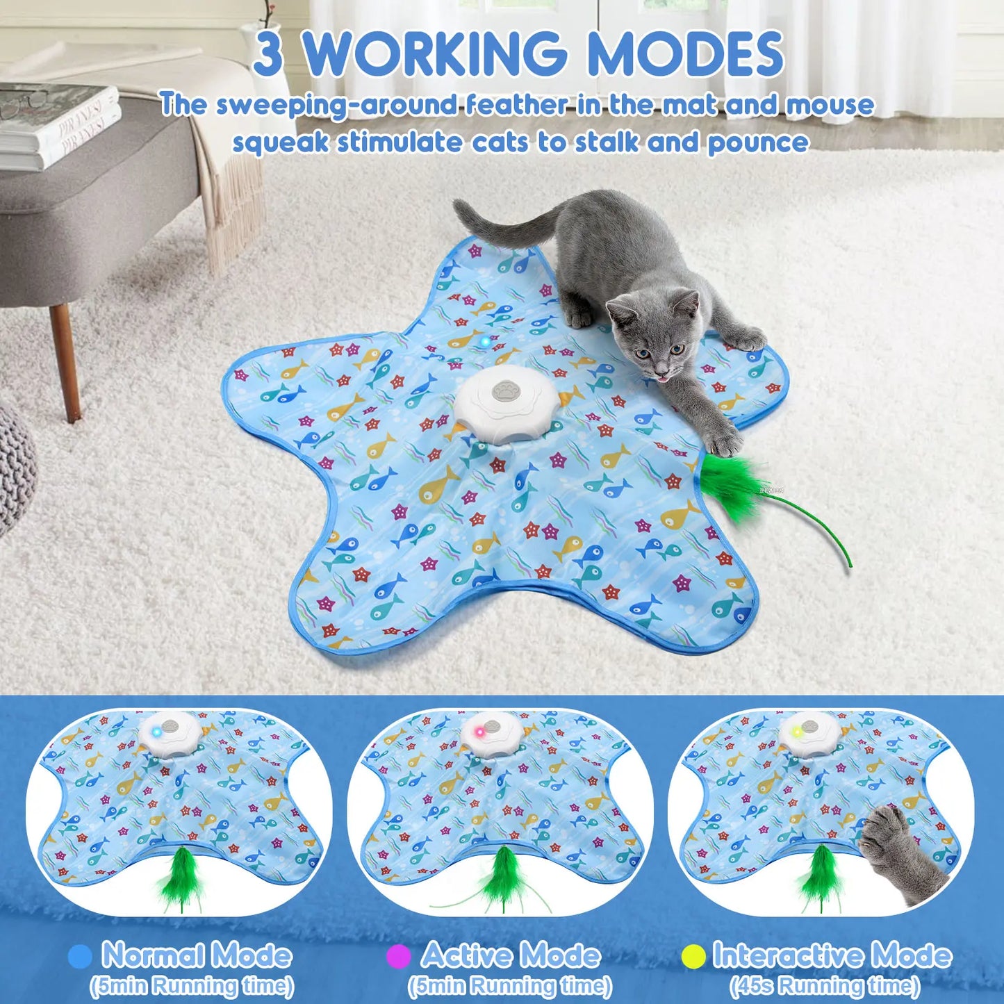 Interactive Unpredicatable Moving Feather Hunting Cat Toy , Hide and Seek Rechargeable Cat Toy for Bored Cat,Automatic Chargeable，Indoor Exercise & Boredom Relief for All Breeds Cats