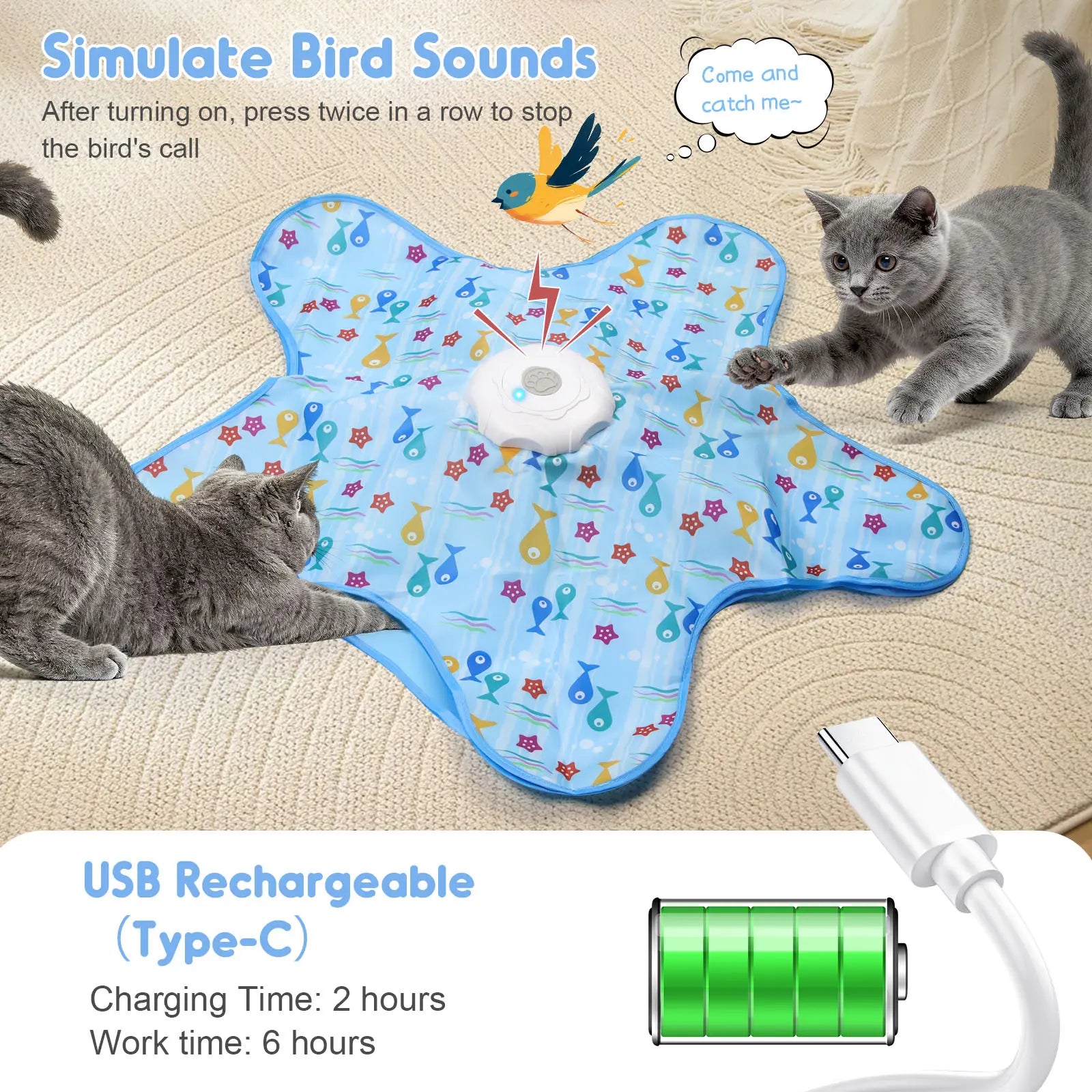 Interactive Unpredicatable Moving Feather Hunting Cat Toy , Hide and Seek Rechargeable Cat Toy for Bored Cat,Automatic Chargeable，Indoor Exercise & Boredom Relief for All Breeds Cats