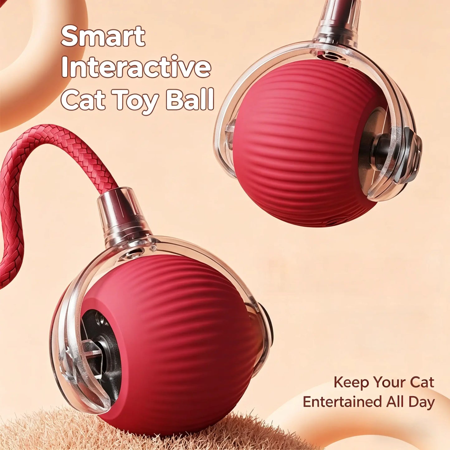 2026 New Smart Automatic Rolling , USB , Light-Up, Quiet, Bite-Resistant, Wear-Resistant, Non-Toxic Interactive for Kittens, Non-Toxic Interactive Juguete Para Mascota Free Gift Rechargeable Adjustable Mode Cat Ball Toy Speedy Tail Moving Dog Fun