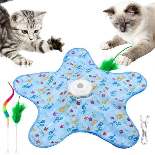 Interactive Unpredicatable Moving Feather Hunting Cat Toy , Hide and Seek Rechargeable Cat Toy for Bored Cat,Automatic Chargeable，Indoor Exercise & Boredom Relief for All Breeds Cats