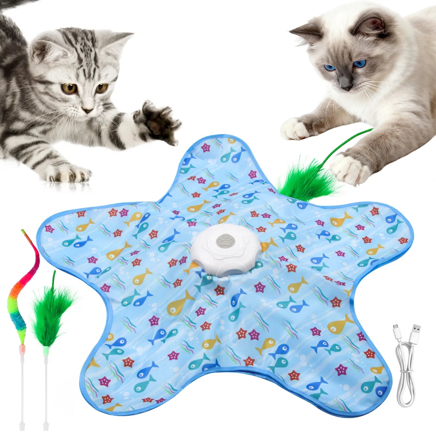 Interactive Unpredicatable Moving Feather Hunting Cat Toy , Hide and Seek Rechargeable Cat Toy for Bored Cat,Automatic Chargeable，Indoor Exercise & Boredom Relief for All Breeds Cats