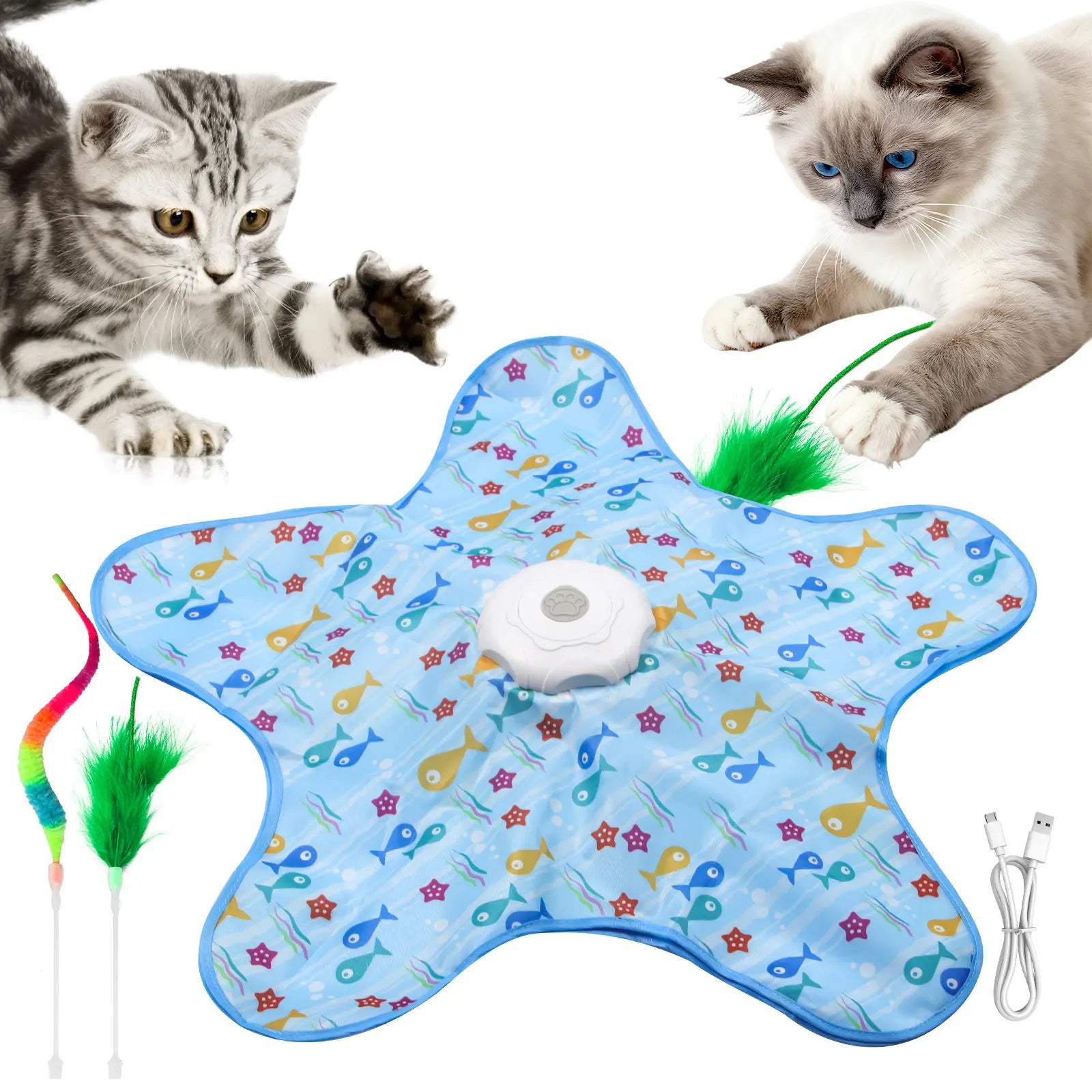 Interactive Unpredicatable Moving Feather Hunting Cat Toy , Hide and Seek Rechargeable Cat Toy for Bored Cat,Automatic Chargeable，Indoor Exercise & Boredom Relief for All Breeds Cats