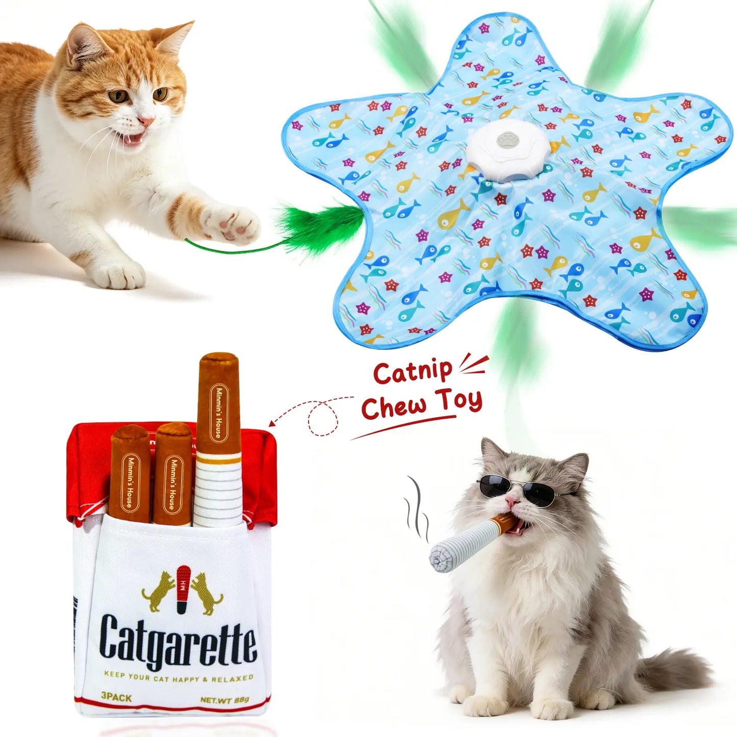 Interactive Unpredicatable Moving Feather Hunting Cat Toy , Hide and Seek Rechargeable Cat Toy for Bored Cat,Automatic Chargeable，Indoor Exercise & Boredom Relief for All Breeds Cats