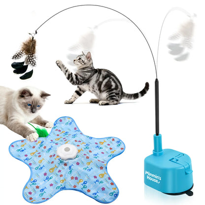 Interactive Unpredicatable Moving Feather Hunting Cat Toy , Hide and Seek Rechargeable Cat Toy for Bored Cat,Automatic Chargeable，Indoor Exercise & Boredom Relief for All Breeds Cats